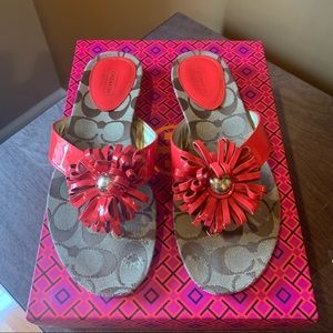 Coach Red Leather Thong Sandal